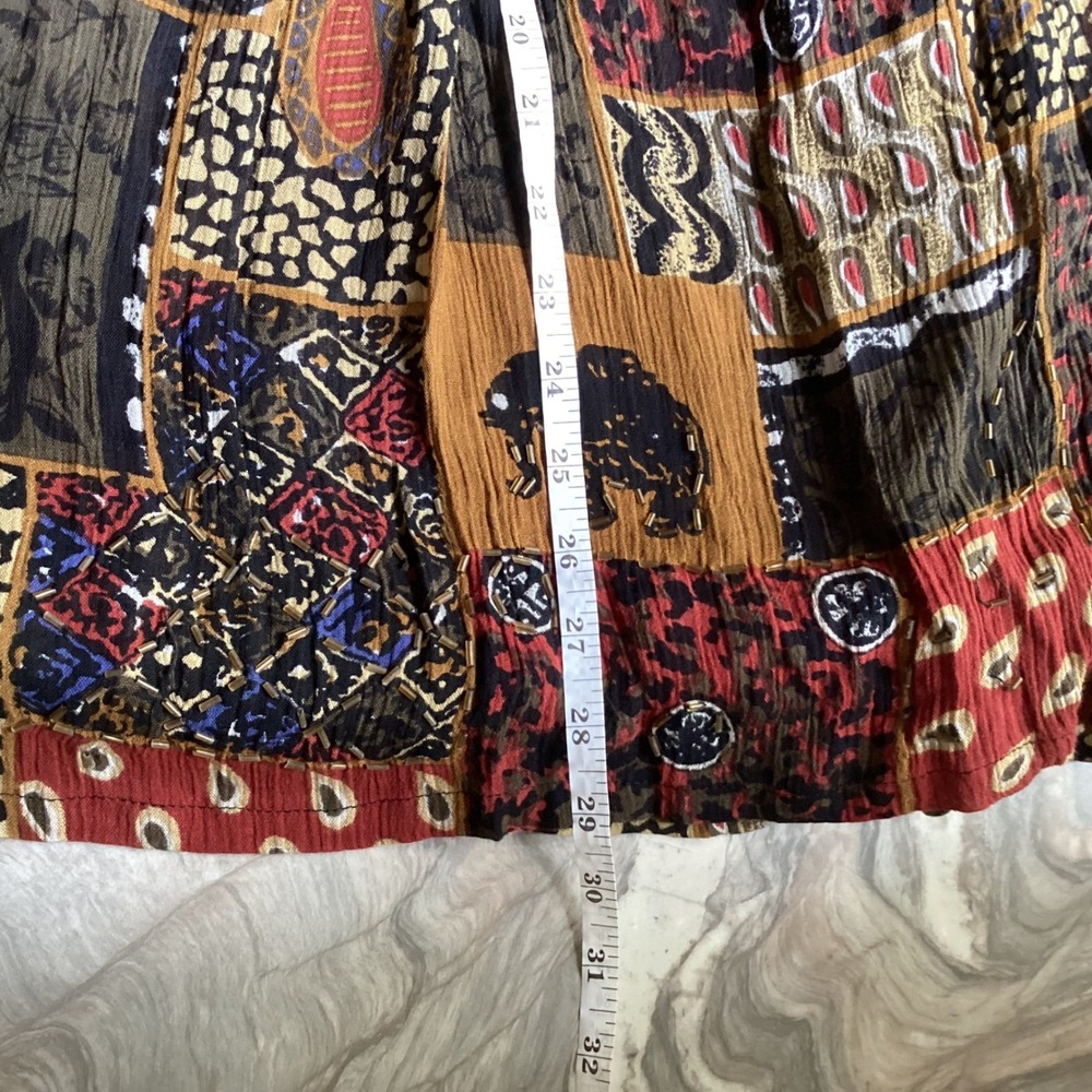 Jane Ashley Vintage Patchwork Beaded Midi Skirt Womens Medium Brown Rayon Boho - Picture 6 of 6